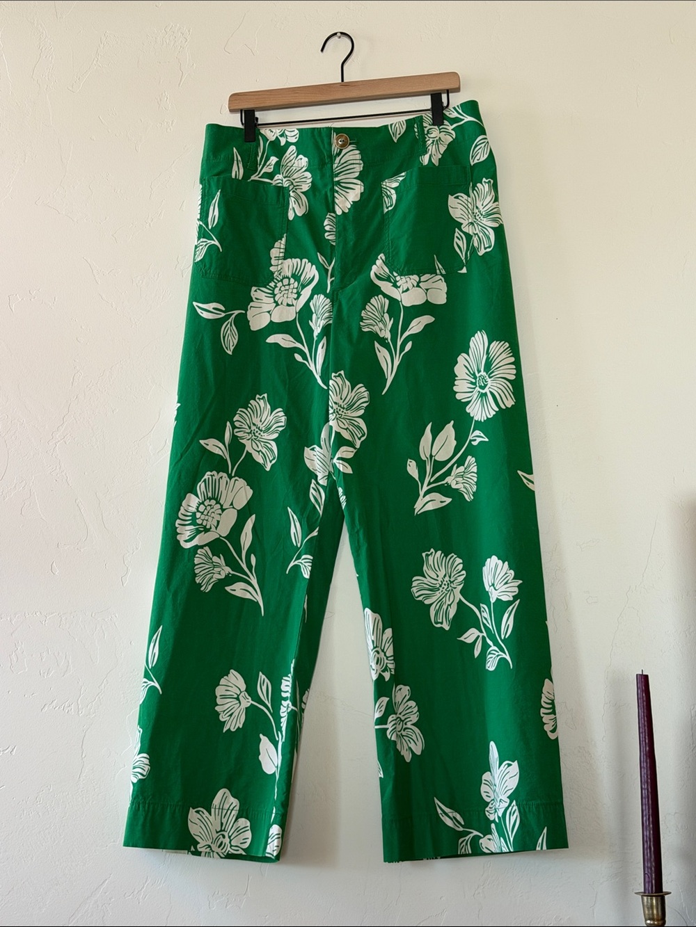 Maeve Green Floral Wide-Leg Chinos